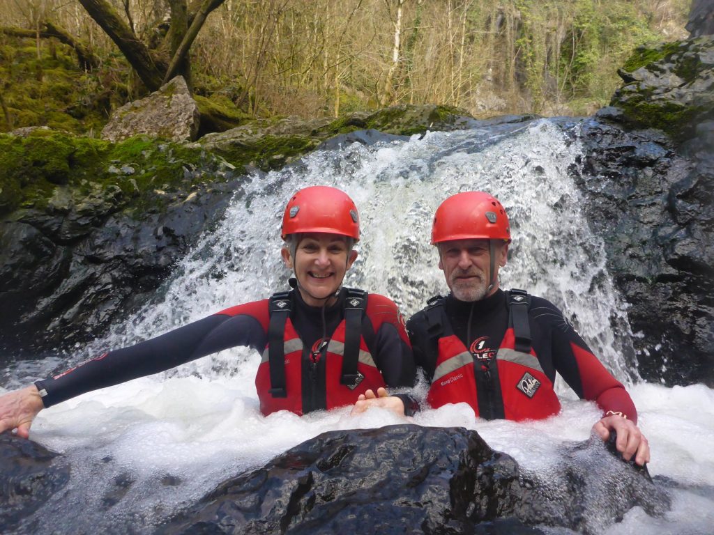 A couple enjoying a Gorge Walk in the Brecon Beacons